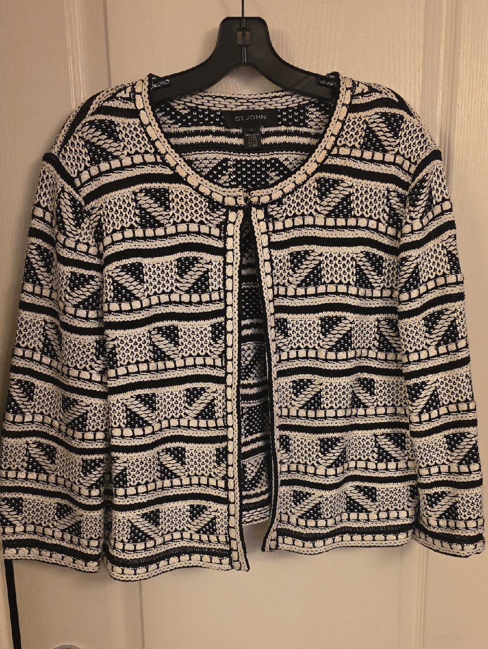 St. John Black and White Patterned Knit Cardigan